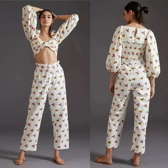 FARM Rio Mixed Cross Stitch Flowers Embroidered Pants - Picture 6 of 7